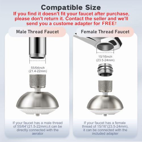Kitchen Faucet Sprayer Attachment, Anti-Splash 3-Mode Swivel Faucet Extender with Wide Spray Area, 360° Rotating Faucet Aerator, Faucet Head Replacement for Kitchen (Brushed Nickel) - color: Brushed Nickel