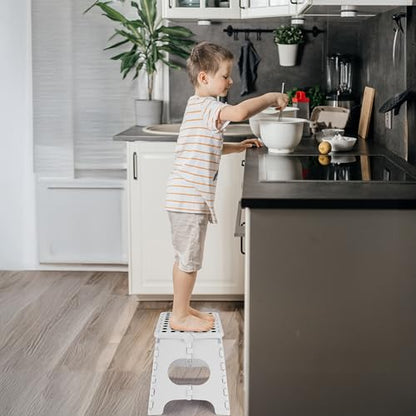 Delxo Folding Step Stool,11 Inch Non-Slip Foldable Step Stools for Kids and Adults,Portable Foldable Step Stool Lightweight Small Folding Stool with Handle for Kitchen Bathroom in White,1 Pack | Foldable Step Stool 11",Non-Slip Foot Stools with Handle,Lig