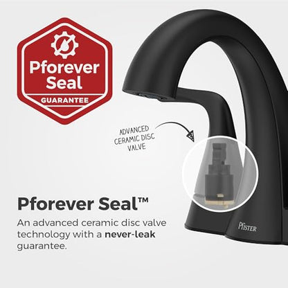 Pfister Willa Matte Black 3-Hole Centerset Bathroom Faucet LF048MALSDB | 2-handle design, Push & Seal drain included, TiteSeal no-putty mount, Spot Defense finish, NSF lead-free - color: Spot Defense Matte Black, size: 1 Pack