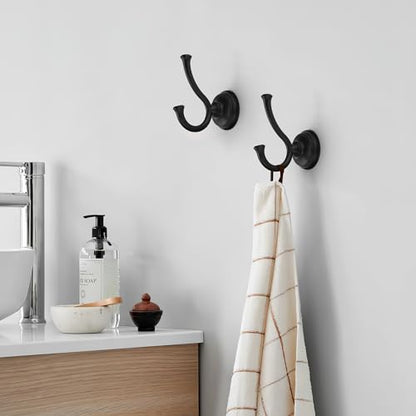 TUNNY Towel Hook Bathroom-2 Pack Matte Black Double Robe/Towel Hook Wall Mounted Hook for Bathroom Bedroom Kitchen - color: Matte Black