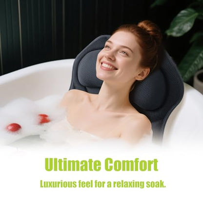 Full Body Bath Pillow for Tub - Extra Long & Thick Tub Pillow | Head, Back & Lumbar Support, 168 Non-Slip Suction Cups, Soft 5D Mesh Spa Cushion, Fits All Tubs-Gift for Soaking(Gray) - color: Grey