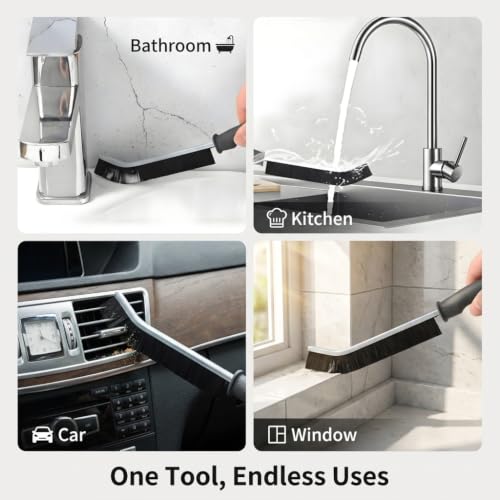 3 Pack Crevice Deep Cleaning Gap Brush | 20mm Long Hard Bristles & 25° Curved Slim Head,Non-Scratch for Tile, Stove, Car Vents & Narrow Gaps, with Hanging Hole