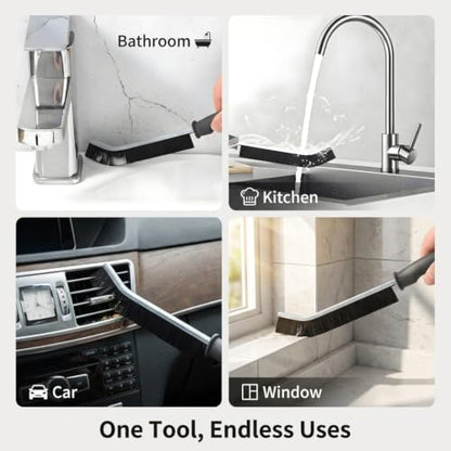 3 Pack Crevice Deep Cleaning Gap Brush | 20mm Long Hard Bristles & 25° Curved Slim Head,Non-Scratch for Tile, Stove, Car Vents & Narrow Gaps, with Hanging Hole