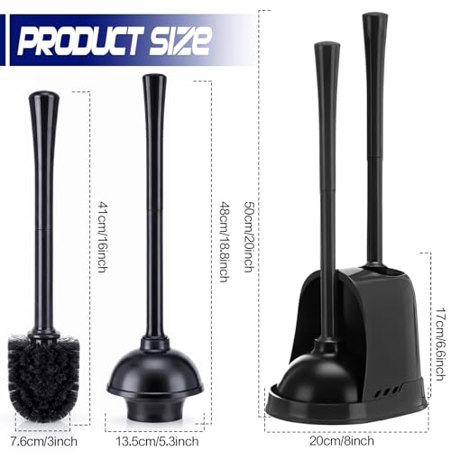 Reallnaive 4 Set Toilet Plunger and Brush Set with Ventilated Holder 2 in 1 Toilet Bowl Brush and Heavy Duty Plunger Combo Bathroom Cleaning Kit for Home and Commercial Bathrooms Drainage(Black) - color: Black