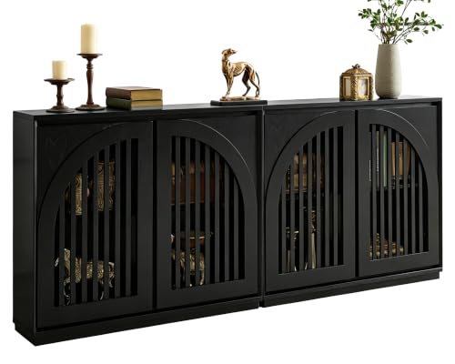Black Sideboard Buffet,Thin Storage Cabinet for Narrow Space,2 Piece | Mid Century Modern Accent Credenza Cabinet with Doors & Shelves, Wood Coffee Bar TV Media Console Table for Kitchen,Entryway - color: C- Black, size: 2 Pieces