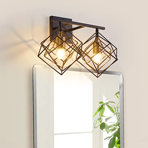Bathroom Vanity Light with 2 Bulbs Bathroom Light Fixtures Over Mirror with 2 Rotatable Cube Shades Modern Wall Mounted Matte Black - color: Matte Black With Pineapple Gold, size: 2-Lights ( 16" Width )