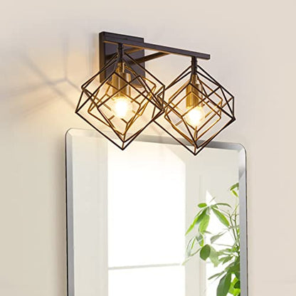 Bathroom Vanity Light with 2 Bulbs Bathroom Light Fixtures Over Mirror with 2 Rotatable Cube Shades Modern Wall Mounted Matte Black - color: Matte Black With Pineapple Gold, size: 2-Lights ( 16" Width )