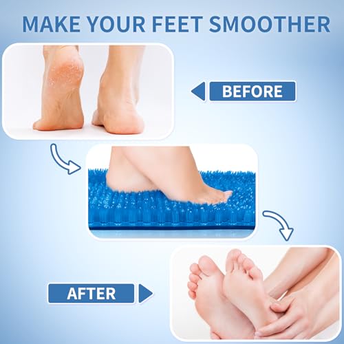 Yolife Shower Foot Scrubber Mat, Anti-Slip Bath Mat with Scrub Bristles, Soft Shower Foot Massager with Strong Suction Cups for Soothe Achy Feet, 25.6" x 13.4" - color: Dark Blue, size: 25.6" x 13.4" (Rectangular)