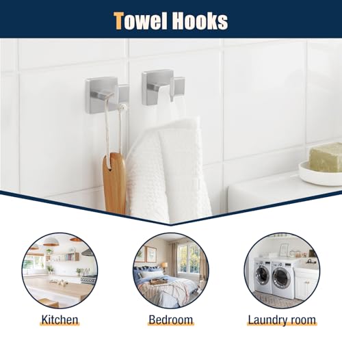 10 Pcs Silver Bathroom Hardware Accessories Set 23.6 Inch Wall Mounted | Bath Towel Bar Kit with Square Towel Racks Ring and Towel Hooks, Paper Holder, 304 Stainless Steel - color: Silver
