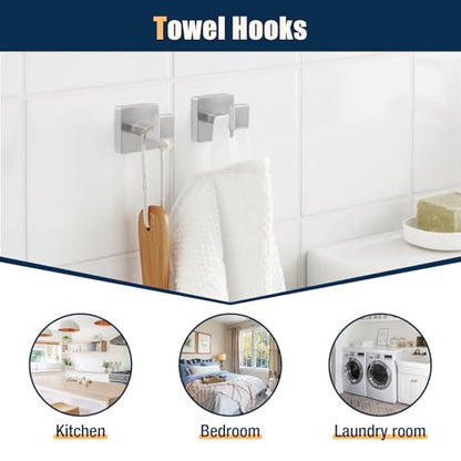 10 Pcs Silver Bathroom Hardware Accessories Set 23.6 Inch Wall Mounted | Bath Towel Bar Kit with Square Towel Racks Ring and Towel Hooks, Paper Holder, 304 Stainless Steel - color: Silver