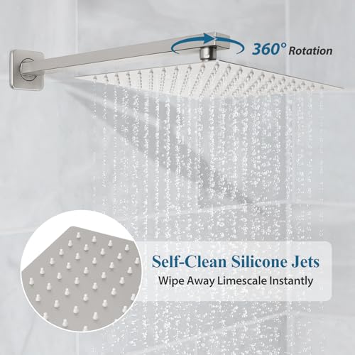 Brushed Nickel Square Rainfall Shower Head Set with Handheld, 10" | 10 Inch Square Head, With Shower Valve, Rustproof Brushed Nickel, High Pressure Raindrop - color: Brushed Nickel, style: 2 Setting-10in
