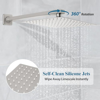 Brushed Nickel Square Rainfall Shower Head Set with Handheld, 10" | 10 Inch Square Head, With Shower Valve, Rustproof Brushed Nickel, High Pressure Raindrop - color: Brushed Nickel, style: 2 Setting-10in