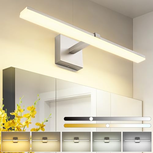 24 Inch Bathroom Light Fixtures Over Mirror Brushed Nickel Arm Design Wide LED Vanity Bar 5CCT 2900K 6000K 18W 1440lm - color: Brushed Nickel- 5CCT& Dimmable, size: 24-inch