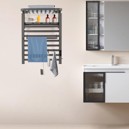 Towel Warmer Rack, Wall Mounted Electric Heated Towel Rack for Bathroom, 8 Bars Aluminum Towel Warmers, with Intelligent Touch Screen, Temperature Control & Timer (Dark Grey)