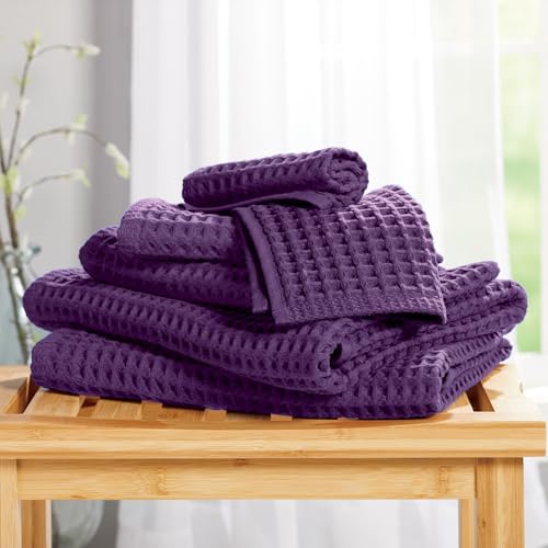 Stoneberry Home® 6-Piece Waffle Towel Set Cotton Wine Berry - color: Wine Berry