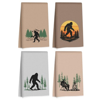 4Pcs Bigfoot Hand Towels Funny Big Foot Sasquatch Gifts Reusable Dish Towel - color: Multi 1713