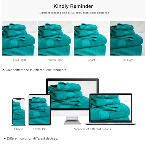 COZYART Bath Towel Set 6 PCS, Turquoise 100% Turkish Cotton 650GSM Soft | Absorbent Quick Dry, OEKO‑Tex 100 Cert. Zero Twist Ring Spun Cotton, Plush Fluffy, Breathable Hotel Quality Bathroom Towels - color: Turquoise