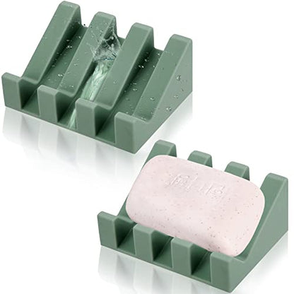 2 Pieces Silicone Soap Dish Self Draining Soap Dish Shower Waterfall Bar Soap Holder Tray with Drain Soap Saver for Kitchen Bathroom Accessories (Light Green) - color: Light Green