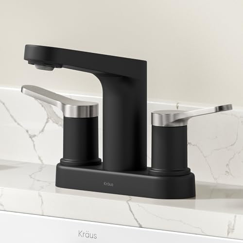 KRAUS Indy Centerset Bathroom Faucet in Spot-Free Brushed Nickel/Matte Black with 2 Handles, Pop Up Drain and Supply Lines, FUS-14102SFBNMB - color: Spot Free Brushed Nickel/Matte Black, style: Centerset
