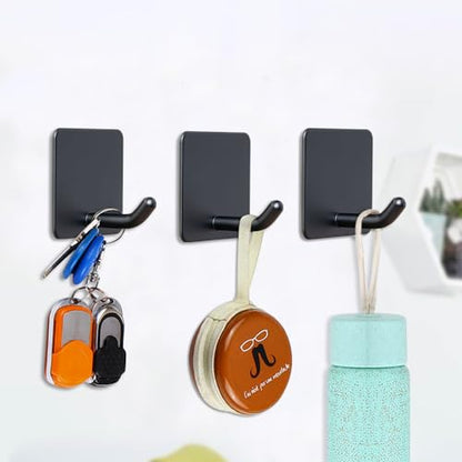 Adhesive Towel Hooks No Drill Wall Hooks Stick on Wall Hangers Shower Hooks for Inside Shower Bathrooms Kitchen Door Black -4 Packs - color: Black