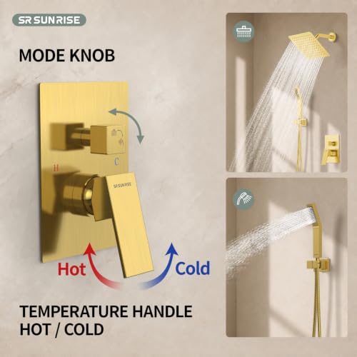 SR SUN RISE Shower System - Shower Faucet Set with 8 Inch Rain Shower Head and Handheld Shower - High Pressure Rain Shower System - All Metal Shower Faucet Trim Repair Kits - Brushed Gold - color: Brushed Gold, size: 8 Inch
