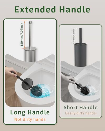 Toilet Brush and Holder Set, Toilet Bowl Brush for Bathroom with Long Handle, Stainless Steel Toilet Cleaner Brush with Durable Scrubbing Bristles,Splash-Proof (Brushed Nickel) - color: Brushed Nickel
