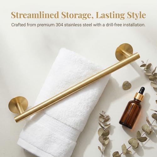 Self Adhesive Towel Bar,16" Brushed Gold No Drill Bathroom 304SS Towel Holder - color: Brushed Gold, size: 15.7 Inch