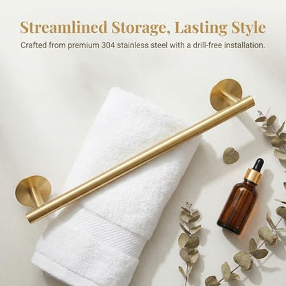 Self Adhesive Towel Bar,16" Brushed Gold No Drill Bathroom 304SS Towel Holder - color: Brushed Gold, size: 15.7 Inch