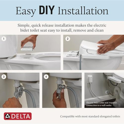 Delta Faucet Refresh Standard Elongated Electric Bidet Toilet Seat, Warm Water Bidet, Bidet Attachment for Toilet, Toilet Seat Bidet, Bidet Toilet Seat Elongated, White 893005E-WH