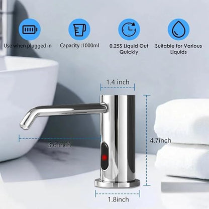 Automatic Soap Dispenser Touchless for Kitchen and Bathroom, Sink Built in Commercial Electric Soap Dispenser,Upgraded Infrared Sensors, with Bottle and Pump Electroplated 33.81oz/1000ml - size: Drip-Silvery