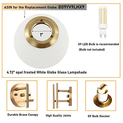 BYOLIIMA Gold Globe Wall Sconce, 7.5" W x 20" H, G9 Base, Compatible with LED or Halogen Bulbs, Perfect for Bathroom, Kitchen, Living Room, Home Office, Lobby, Bedroom - color: Gold