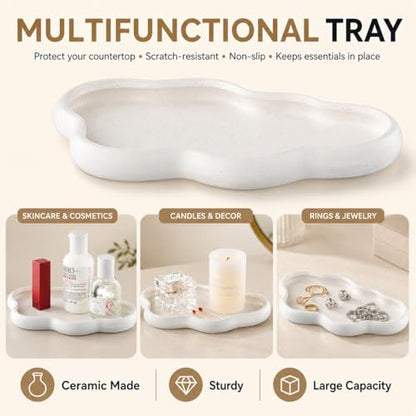 3-Piece Ceramic Bathroom Accessories Set with Sand Point Glaze Design - Tray, Lotion Dispenser, and Tumbler - Bring Nature to Your Bath - color: Beige