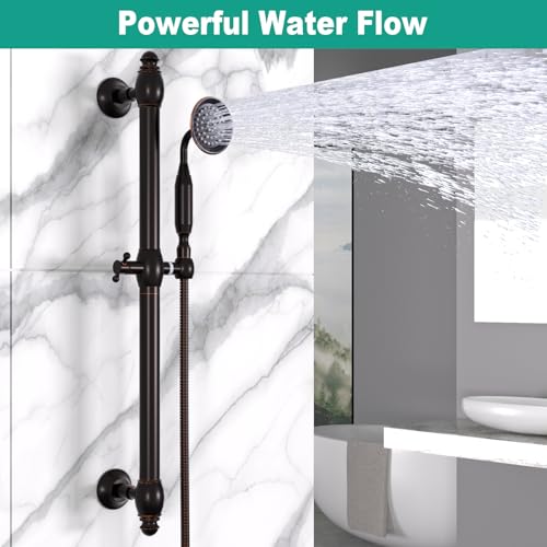 Brass Shower Slide Bar with Handheld Shower Head, Adjustable Height Wall-mounted Retro Hand Shower Head Holder with 59 inch Hose for Bathroom, Oil Rubbed Bronze - color: Oil Rubbed Bronze