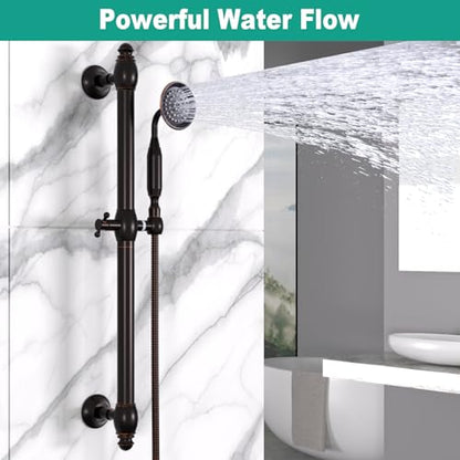 Brass Shower Slide Bar with Handheld Shower Head, Adjustable Height Wall-mounted Retro Hand Shower Head Holder with 59 inch Hose for Bathroom, Oil Rubbed Bronze - color: Oil Rubbed Bronze