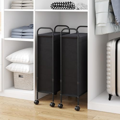 ELYKEN Slim Laundry Hamper with Lid & Wheels, 50L Rolling Laundry Basket | 7.9" Narrow Design, 50L, Removable Liner Bag, Lockable Wheels, Space Saving Clothes Hamper for Bathroom, Bedroom, Closet - style: Black-50L