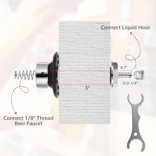 MRbrew 4-1/8" Beer Faucet Shank, Stainless Steel Beer Tap Shank 1/4'' Barb | Fits Refrigerator/Freezer Walls Cabinet Kegerator Beer Towers Jockey Box Panels Homebrew & Bar Draft Beer Dispenser - size: 4-1/8" Shank