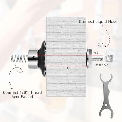 MRbrew 4-1/8" Beer Faucet Shank, Stainless Steel Beer Tap Shank 1/4'' Barb | Fits Refrigerator/Freezer Walls Cabinet Kegerator Beer Towers Jockey Box Panels Homebrew & Bar Draft Beer Dispenser - size: 4-1/8" Shank