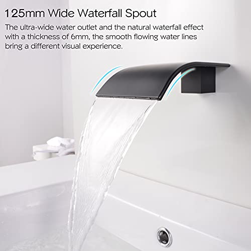Matte Black Waterfall Faucet Wall Mount,Brass Bathroom Waterfall Tub Faucet,Wall Mounted Bathtub Filler Tap,KHBPB01U - color: Matte Black, size: 1 Handle Style A