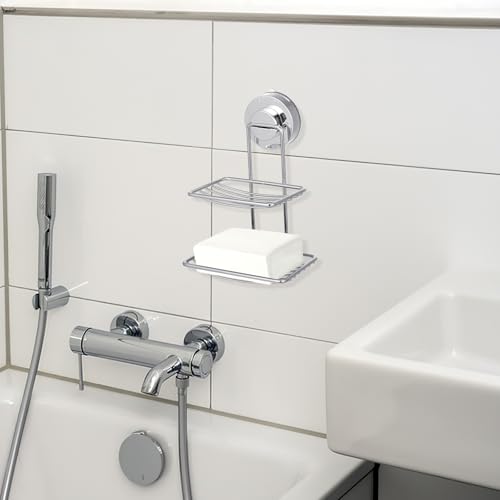 Stainless Steel Soap Holder with Powerful Vacuum Suction Cup Double Layer Suction Cup Soap Dish Holder for Bathroom Wall Mount for Shower and Sink