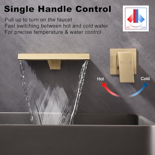 Waterfall Wall Mount Tub Faucet Bathroom Bathtub Faucet Sink Faucet Single Handle Tub Filler Rough-in Valve Included Brushed Gold Modern Basin Mixer Tap