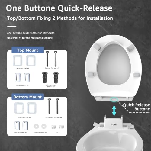 Raised Toilet seat 2.91 inch Round, 16.5 x 14.3inch Compatible | Soft Close + Quick-Release, Easy Clean, Bottom/Top Fixing, Safe Anti-Slip Pad Never Loosen, PP, White, 3 Years Support