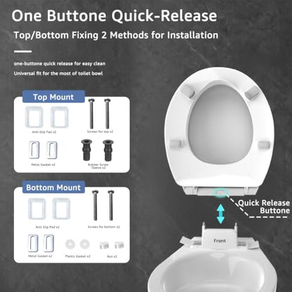 Raised Toilet seat 2.91 inch Round, 16.5 x 14.3inch Compatible | Soft Close + Quick-Release, Easy Clean, Bottom/Top Fixing, Safe Anti-Slip Pad Never Loosen, PP, White, 3 Years Support
