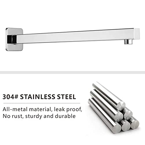 Voolan 20" Square Shower Arm with Flange and Teflon Tape, Extension Shower Head Arm for Bathroom Fixed Shower Head, Solid Stainless Steel, Wall Mounted (Chrome) - color: Chrome, style: 20 Inch