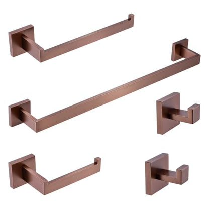 TRUSTMI Brushed Rose Gold 5-Piece Bathroom Hardware Set Wall Mount | SUS304 rose gold, laser-welded, 23.6" bar, 10.6" ring, 6.3" holder, 2 hooks, hardware included - color: Brushed Rose Gold