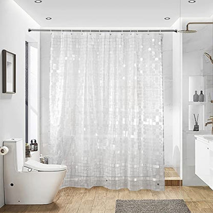 NTBAY EVA Shower Curtain Liner, 72 x 72, 6 Gauge, Semi Clear Water Cube | Water-repellent EVA Liner with 3 Bottom Magnets, 12 Reinforced Grommets, and 12 Plastic Hooks - color: Clear Geometric, size: 72"W x 72"L (Pack of 1)