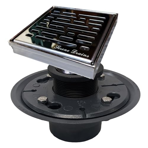 304 Stainless Steel 4 Inch Square Polished Chrome Shower Drain Kit with Base Broken Lane for Tile Floor Drain Grate Cover Hair Catcher Trap (Polished Stainless Steel, PVC Plastic) - color: Polished Stainless Steel