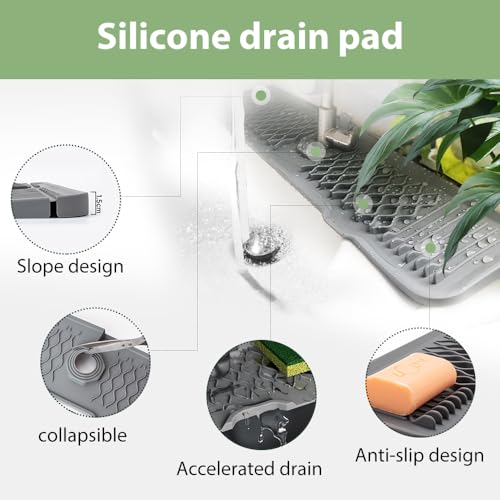 Kitchen Silicone Sink Faucet Mat, 2026 New Foldable Faucet Mat for Kitchen Sink, Multi-Functional Silicone Faucet Guard, Quick Drying Splash Guard ＆ Draining Mats (White, 24x5.7 Inch) - color: White