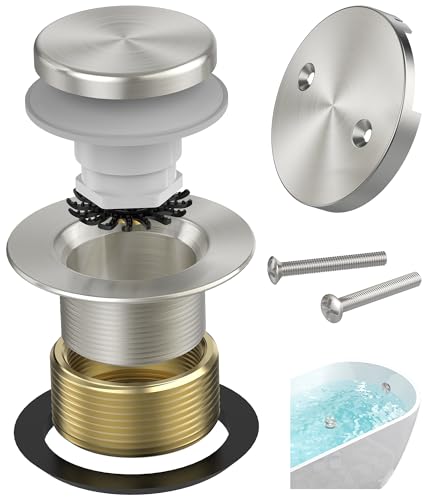 Tip-Toe Bathtub Drain Kit with Hair Catcher, Brushed Nickel | 2-Hole Overflow Faceplate, Solid Brass, 5-Layer Plated, Fits 1.5"/1.75" Drains, For Bathroom Remodel, Matches Fixtures - color: Brushed Nickel