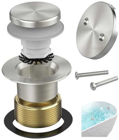Tip-Toe Bathtub Drain Kit with Hair Catcher, Brushed Nickel | 2-Hole Overflow Faceplate, Solid Brass, 5-Layer Plated, Fits 1.5"/1.75" Drains, For Bathroom Remodel, Matches Fixtures - color: Brushed Nickel