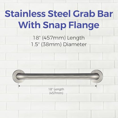 Stardrix 18-Inch ADA Compliant Grab Bar, 1.5" Diameter, Concealed Mounting Flanges, Handicap Friendly, Commercial & Residential Bathrooms, Brushed Stainless Steel - color: Brushed, size: 18"